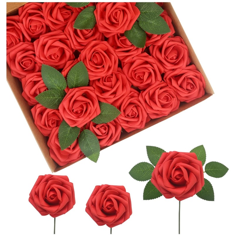 Realistic Red Roses, 50pcs – DIY Wedding Bouquets & Decor