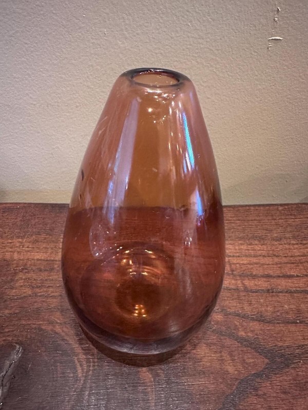 Amber Tear Drop Art Deco Style Glass Bud Vase 6″