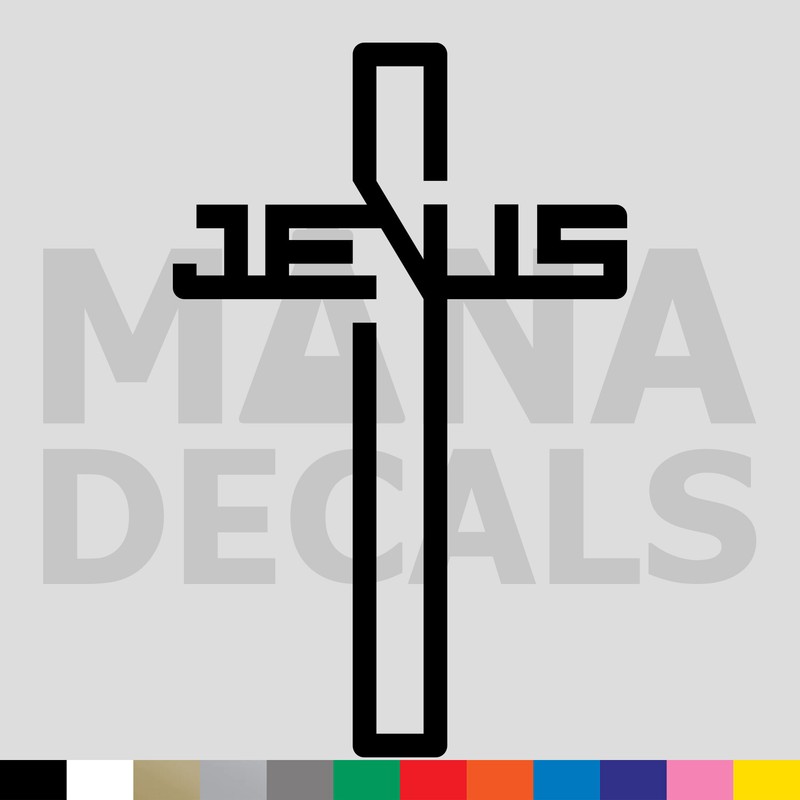 JESUS Cross Vinyl Die Cut Decal Sticker – Christ Christian God Church Religious