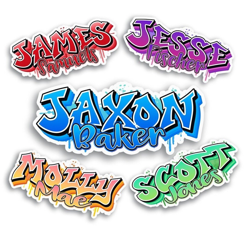 Graffiti Custom Personalized First Last Name Decal Sticker Water Bottle Laptop