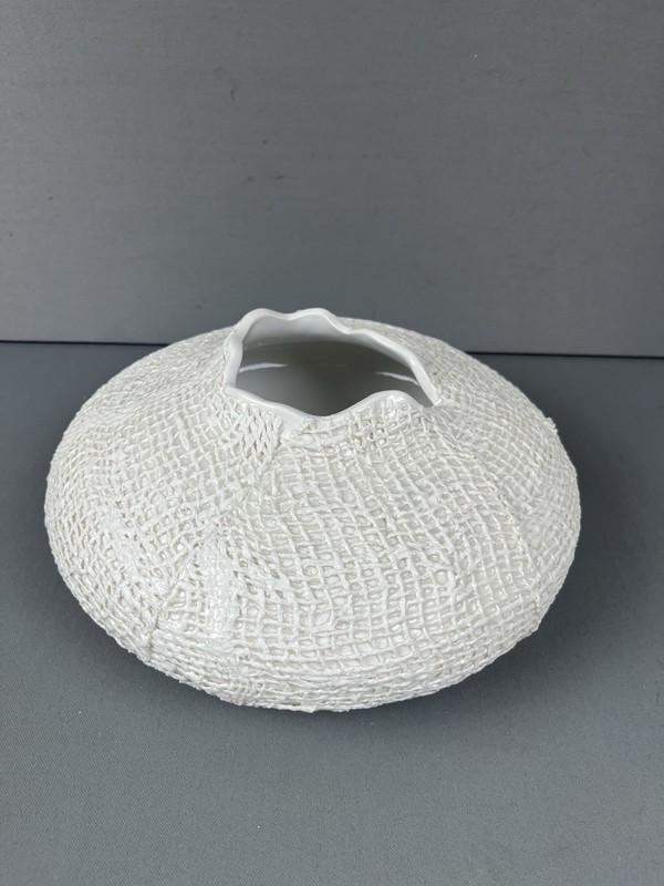 Crate & Barrel Kerr Vase White Ceramic 10 in Diameter Textured Product# 198-722 gallery