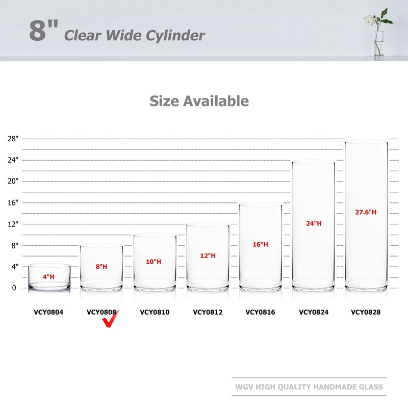 Clear Cylinder Glass Vase 8x8"H | Votive Candle Holder | Bulk Wholesale, 6 Pcs gallery
