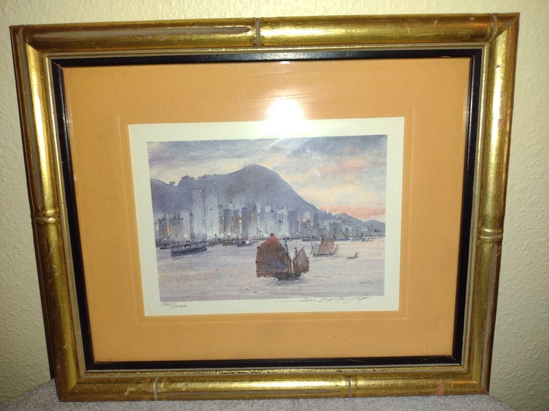 Law Wai Hin Watercolor Print Signed Numbered Bamboo Framed Hong Kong 726/2000
