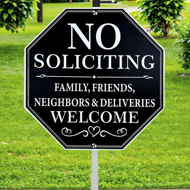 No Soliciting Sign for House, 10″X10″ Aluminum Yard Sign with 28″ Metal Stake –