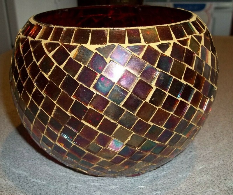 NIB Beautiful Mosaic Tile Bowl Dish Handmade 5″ X 4 6/8″ Holidays Candle Holder