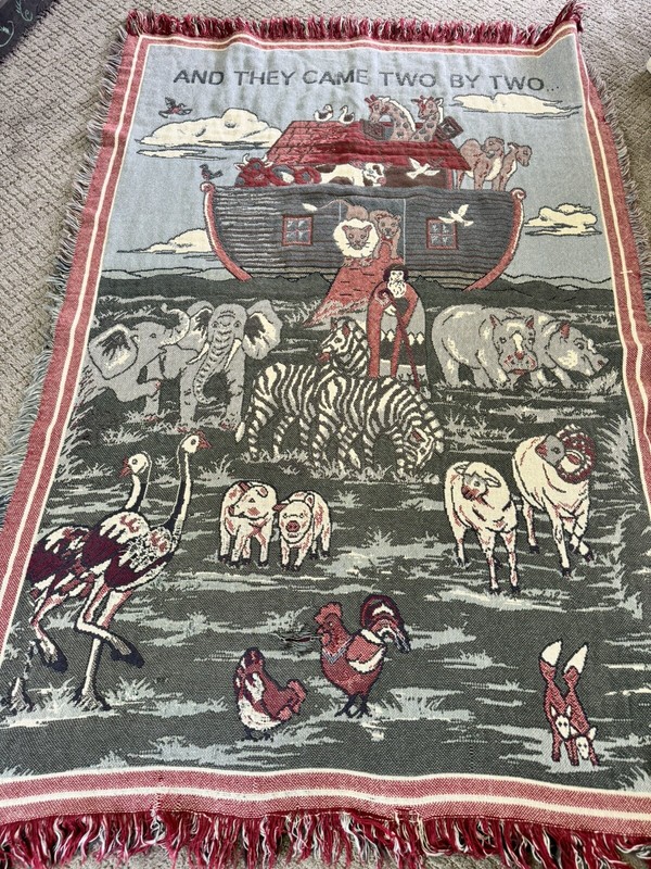 VTG Noah’s Ark “Two By Two” Tapestry Throw Blanket 36×46” 1994 MWW Thick *READ