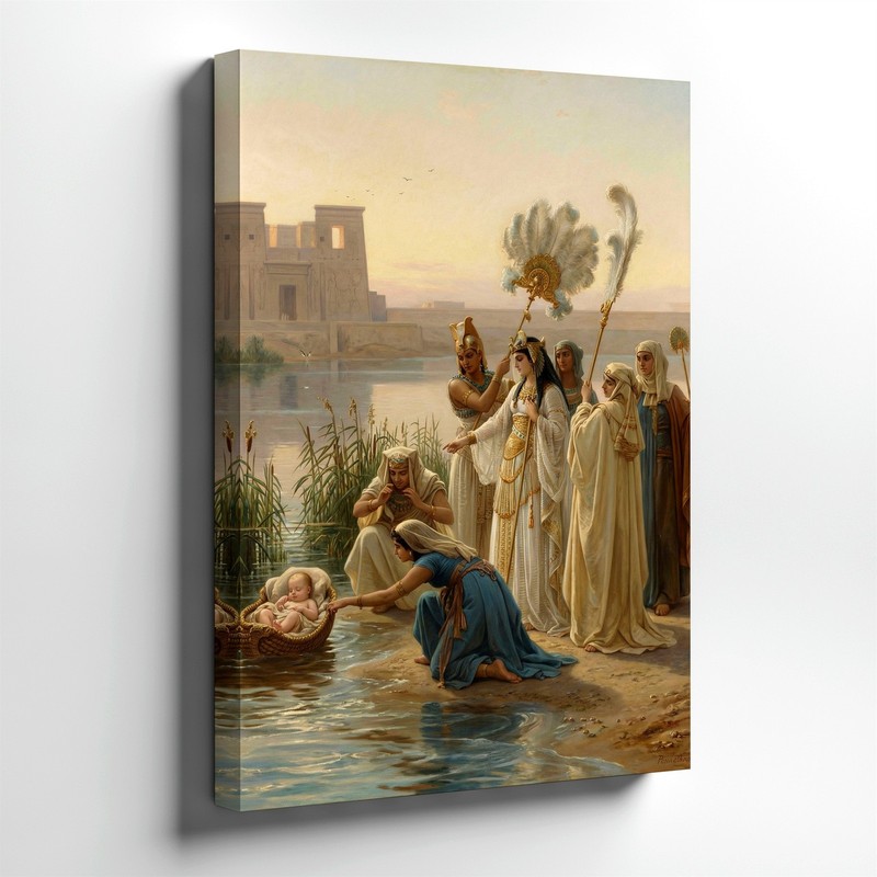 Wall Art Ancient Egyptian River Scene Women Baby Basket Classical Painting Decor