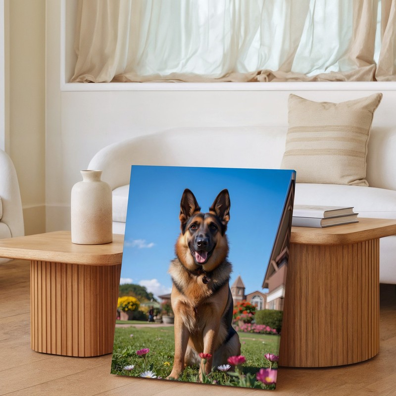 German Shepherd Canvas Wall Art Happy Dog Portrait Floral Outdoor Decor Print gallery