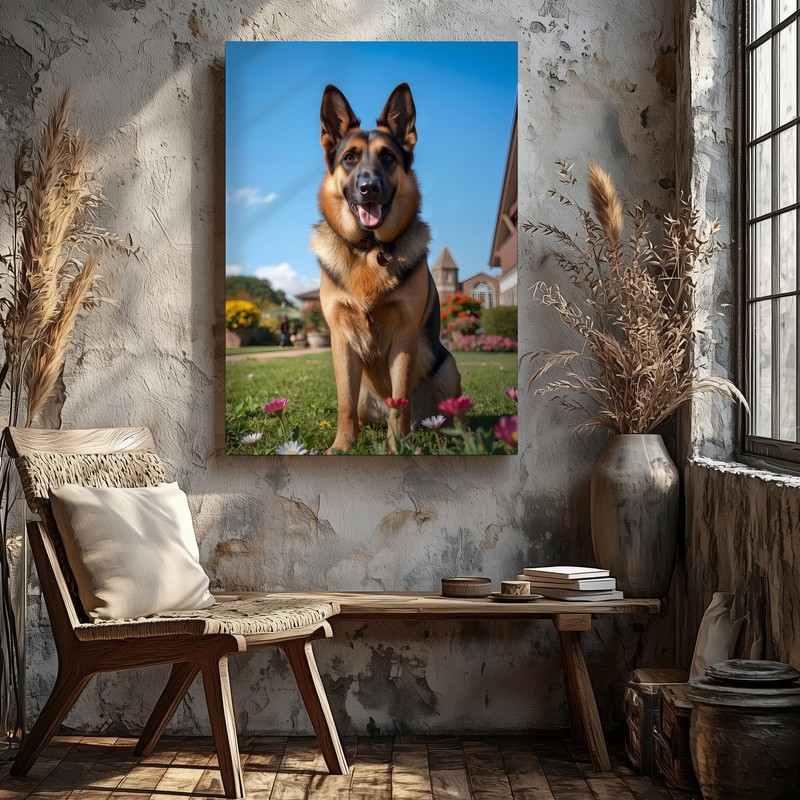 German Shepherd Canvas Wall Art Happy Dog Portrait Floral Outdoor Decor Print gallery