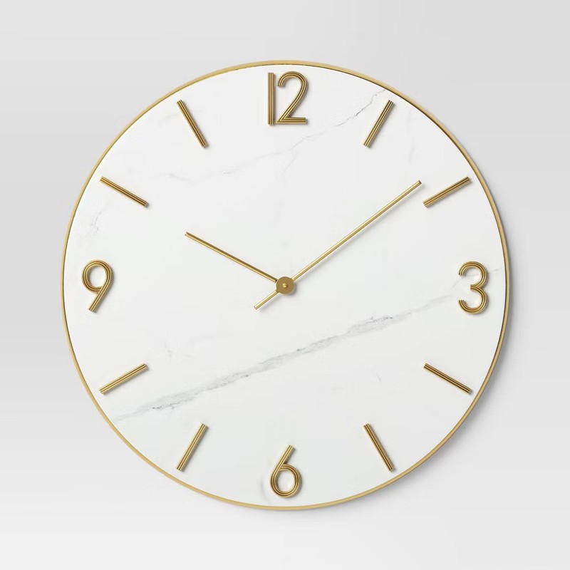 26″ Faux Marble Finished in Polished Brass Wall Clock White – Threshold