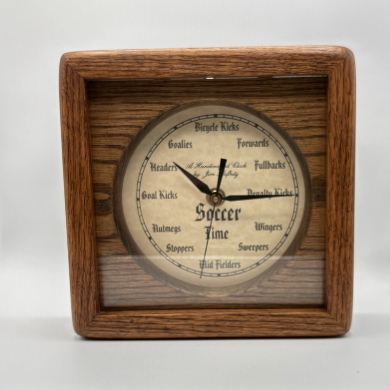 Jim Mofhitz Handcrafted Oak Soccer Clock with Quartz Movement 8” X 2 1/2”
