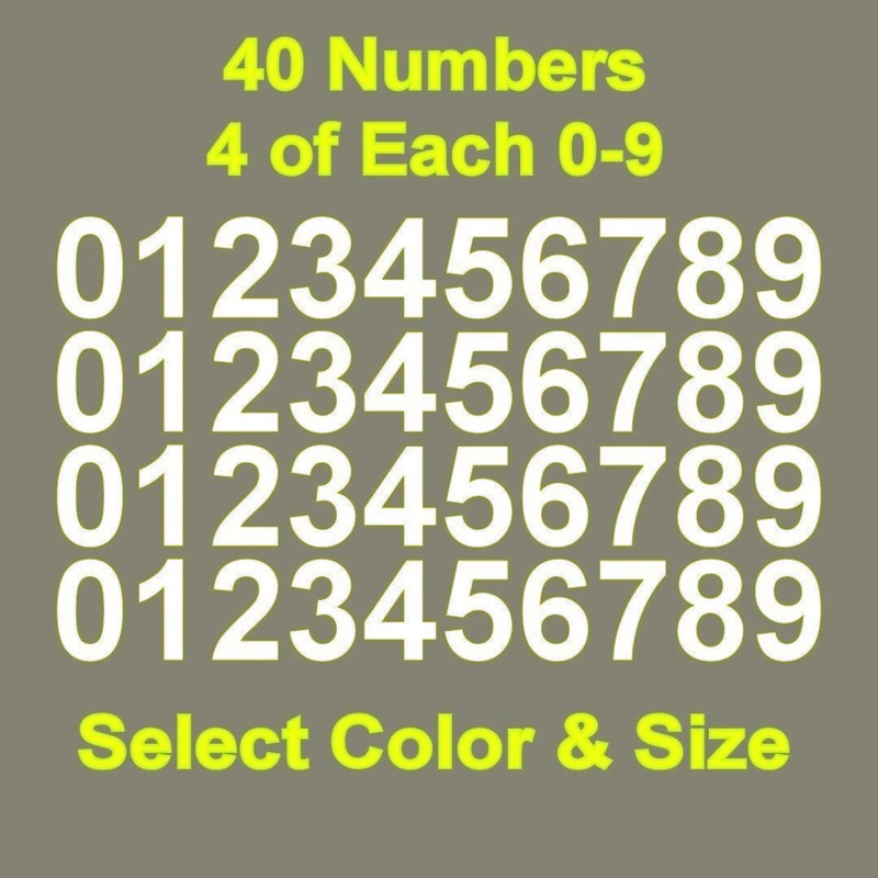 0-9 Numbers Vinyl Sticker Decals Set of 40 - Select Color & Size 1" to 4" gallery