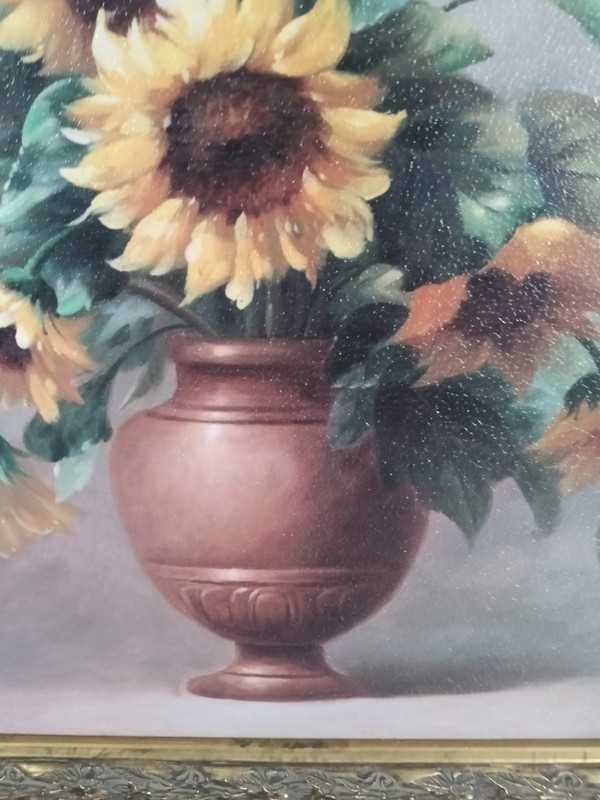 20x25": SUNFLOWERS IN BRONZE by WELBY new/unused, FABULOUSLY FRAMED, TEXTURED. gallery