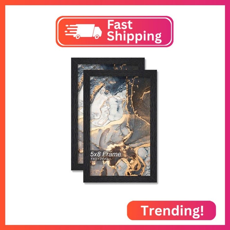 Fxojyvo Engineered Wood 5×8 Picture Frame Set of 2, Black Frame for 5 x 8 Inch P