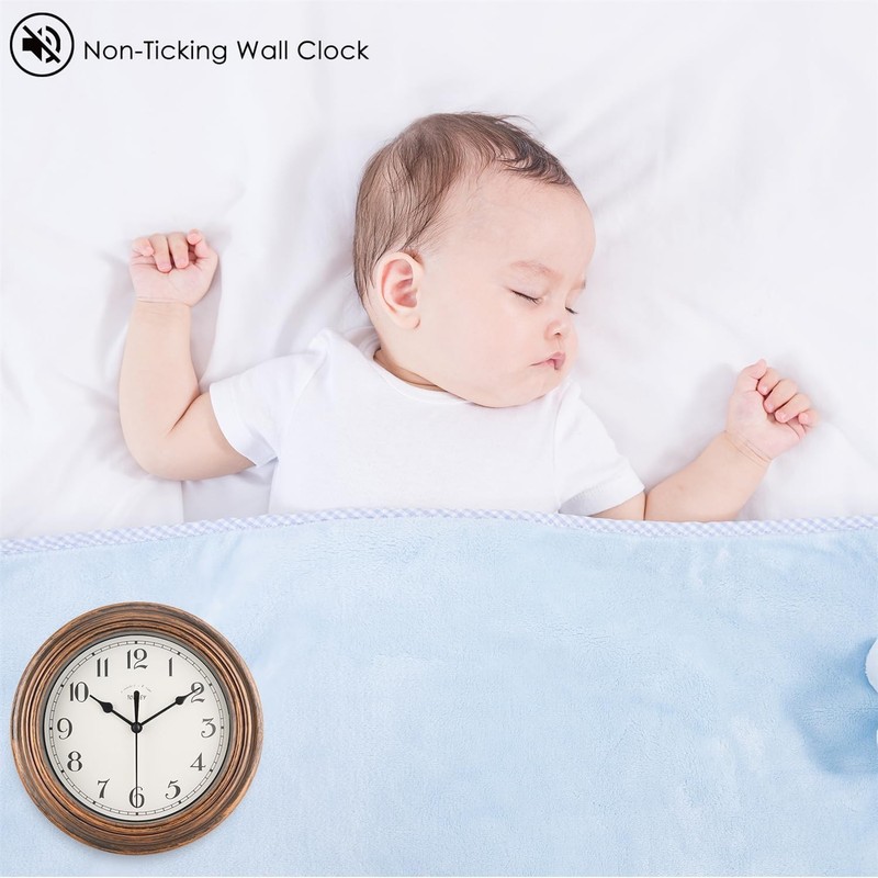 Silent Wall Clock Kitchen 9 Inch Retro Non-Ticking Decorative Bedroom Office ... gallery