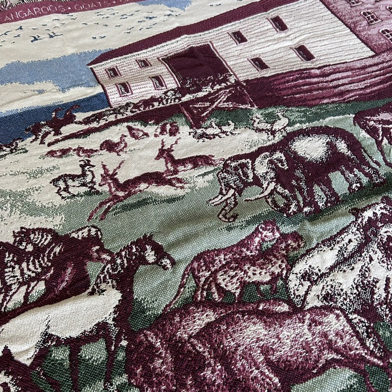 Vtg The Rug Barn Woven Throw Blanket Noahs Ark 1990s Cotton Tapestry Usa Nwt gallery