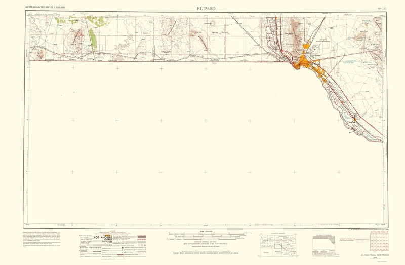 Topographical Map – El Paso Texas Quad – USGS 1968 – Vintage Wall Art