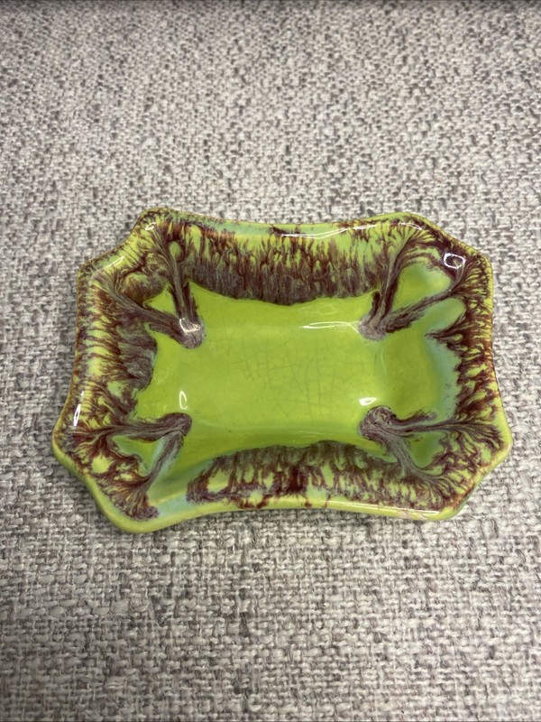 Vintage Pottery Small Green Jewelry Trinket Dish Bowl