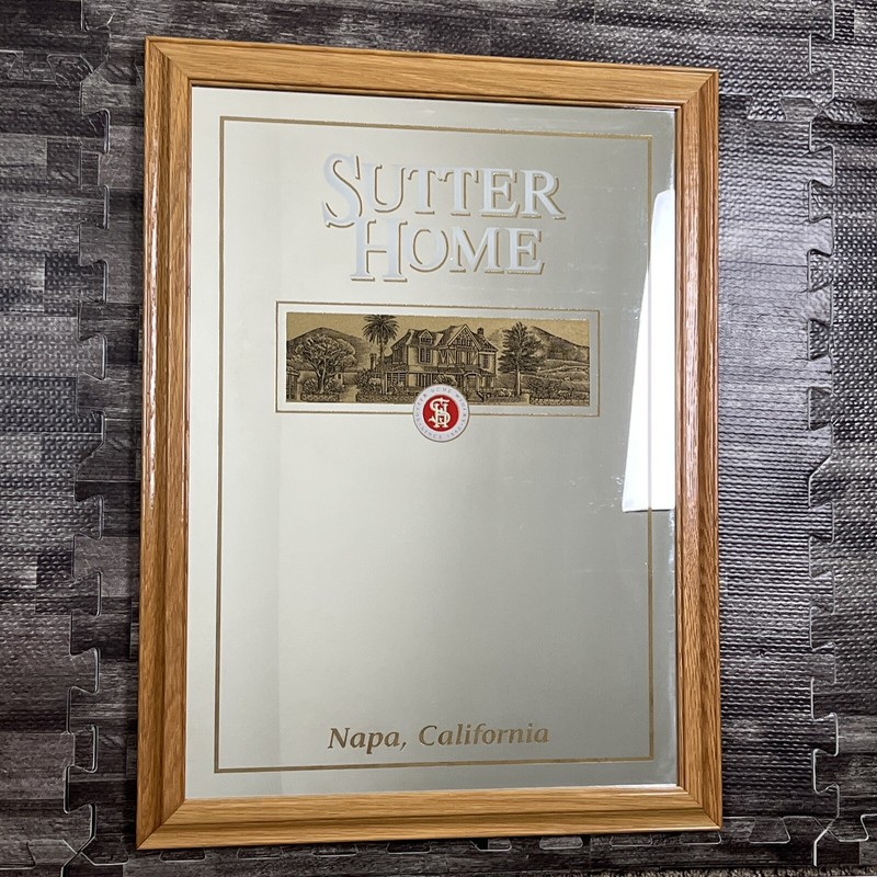 Vintage Sutter Home Winery Bar Mirror Decoration 24” X 18” Napa, CA VTG Decor