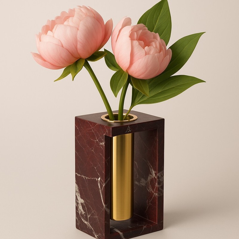 Handmade Antique Flower Vase, Frame Flower Holder, Red Zebra Marble, H: 8″