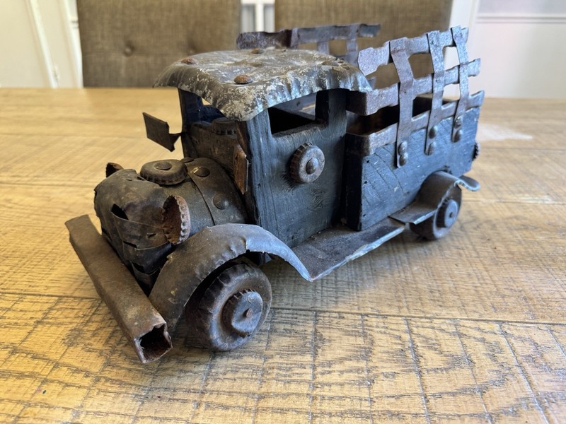 Folk Art Handmade Farm Pickup Truck Rustic Metal & Wood MCM Charles Marcak 🥇