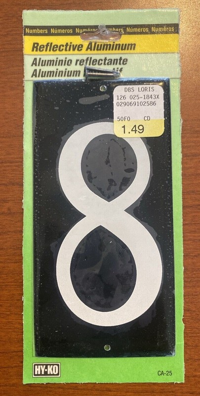 HY-KO Reflective Aluminum 3-1/2" Numbers 0, 2, 3, 4, 6, 7, 8, 9 Size 5" x 2 1/2" gallery