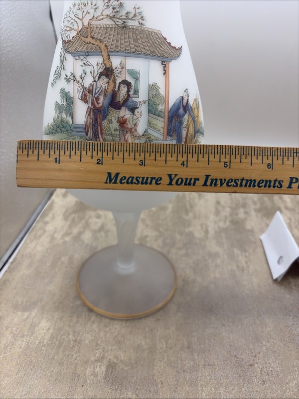 Large Chinese Bristol Chinoiserie Frosted White Satin Goblet Hurricane Footed gallery