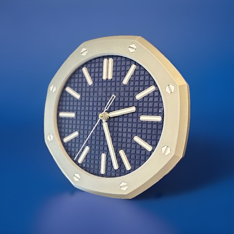 Luxury Octagonal Desk Clock Blue Dial Quartz Analog 3D Printed Handmade USA Gift