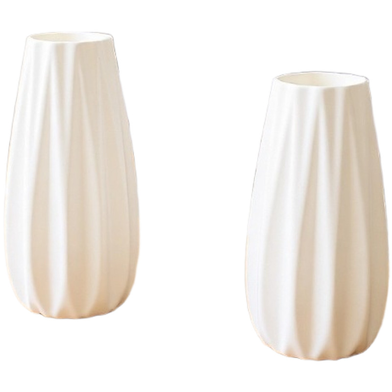 Plastic Decorative Vase White 18x7cm with Clean Vertical Lines for Any Room