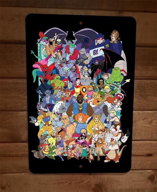 Retro 80s Saturday Morning Classic Cartoons Mashup Collage 8×12 Metal Wall Sign