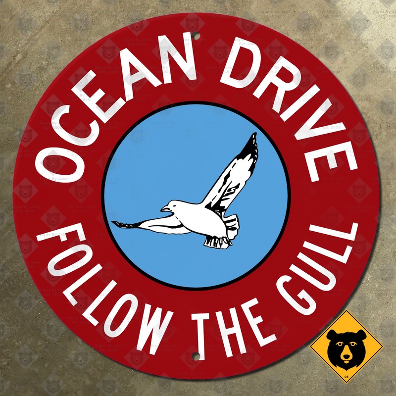 New Jersey Ocean Drive highway marker road sign Follow the Gull route shield 12