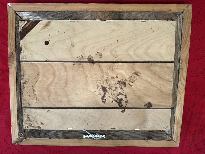 PRIMITIVE BARNWOOD FRAME W/ “PLEDGE Of ALLEGIANCE” ON FLAG PAINTED ON METAL gallery