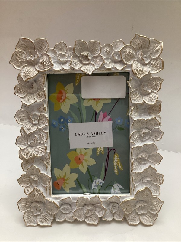 Laura Ashley Golden Rectangular Flower Accent Picture Frame Fits 4’’x 6’’ Photo