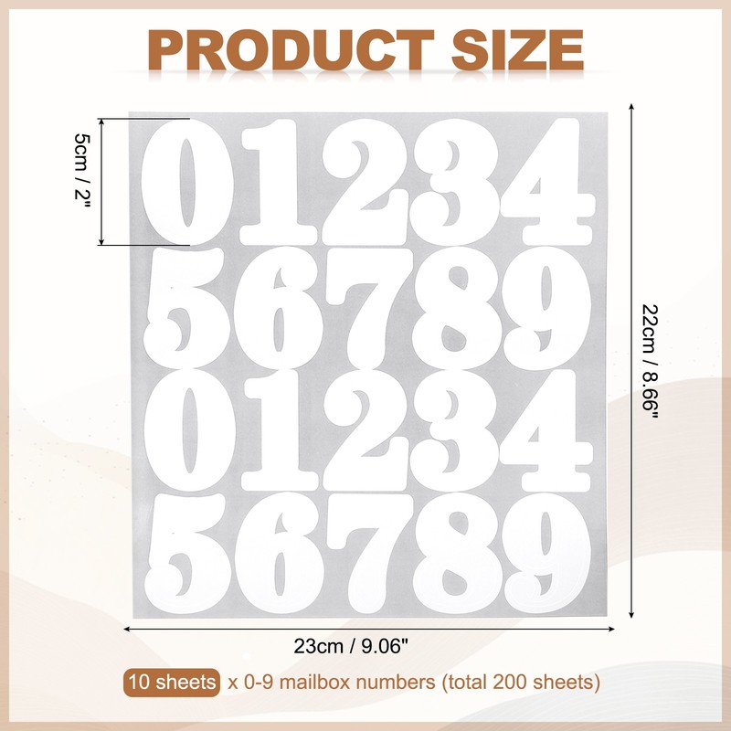 200 Pcs 10 Sheets Mailbox Numbers for Outside, 2 Inch White Number Sticker gallery