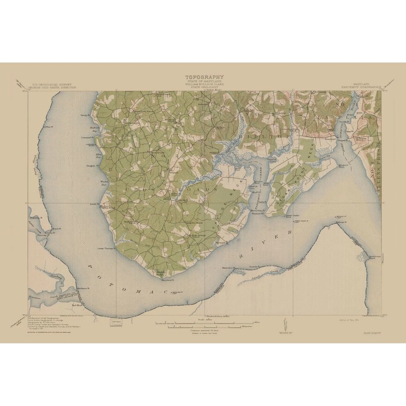 Topographical Map – Nanjemoy Maryland Quad – USGS 1913 – Vintage Wall Art