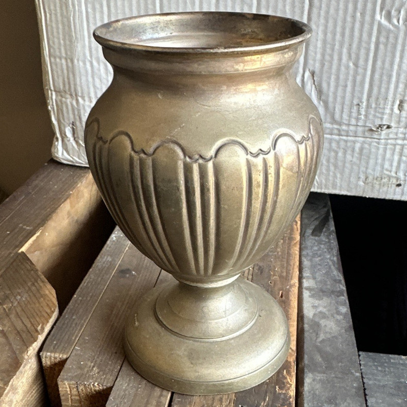 Gold Metal Urn Vase Classic Traditional Decorative Freestanding Fluted Design