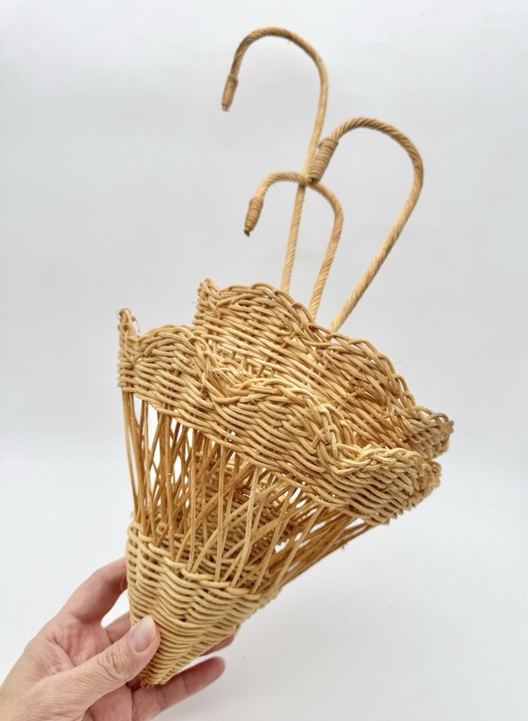 Vintage Wicker Hanging Umbrella Set Baskets, Flower Baskets, Wall Hanging gallery