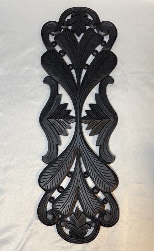Large Black Carved Wall Panel Plaque Architectural Scroll Decor 36” x 12”