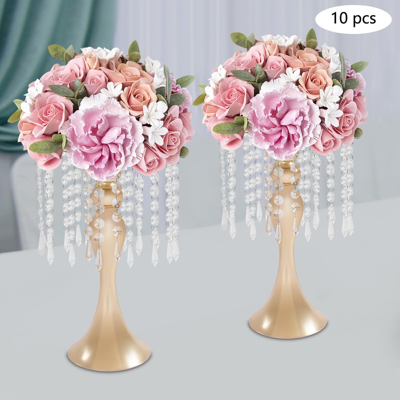 10pcs Gold Flower Stand for Wedding Table Centerpieces Crystal Flower Vases NEW