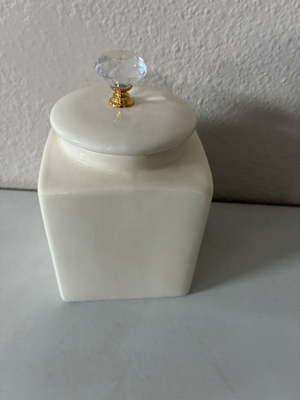 Ashland White Gloss Ceramic Container Diamond Glass And Gold Handle gallery