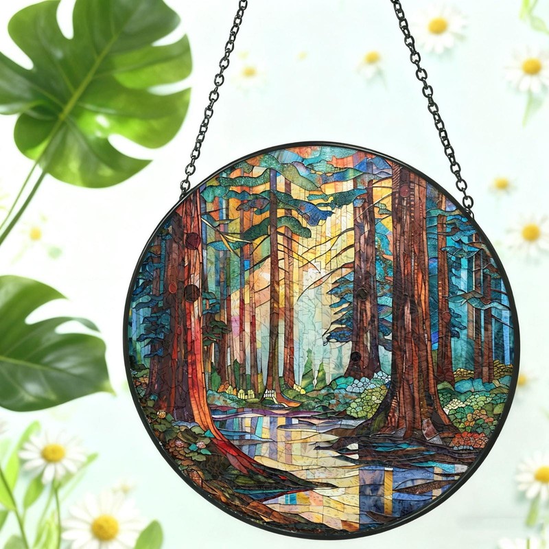 Sun Forest Stained Glass Suncatcher, Nature Window Hanging Gift Decor gallery