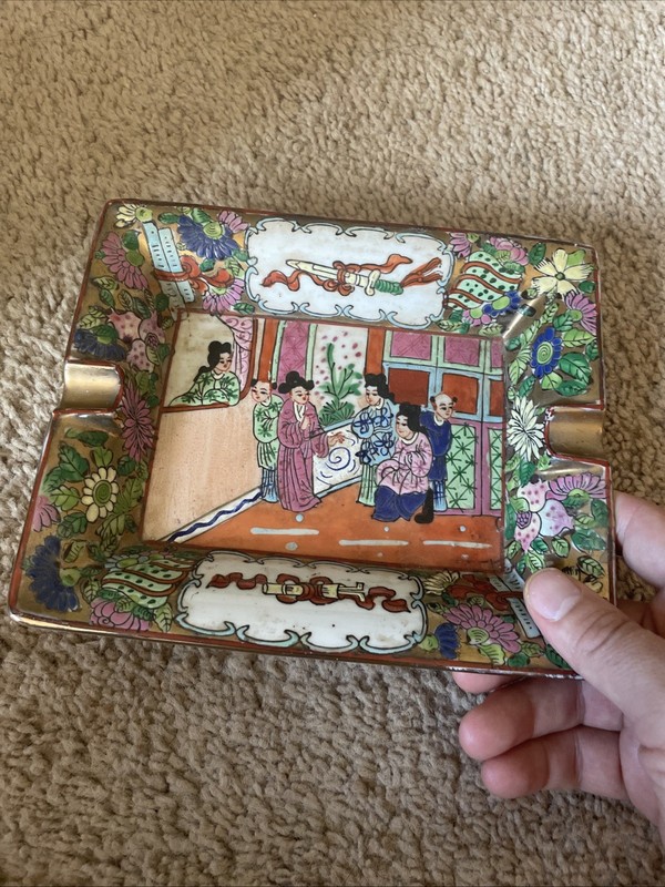 Vintage Porcelain Ashtray Japanese Geisha Decoration Oriental Asian