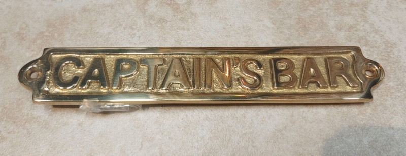 Polished Brass Sign Door Plaque “Captain’s Bar” Liquor Cabinet
