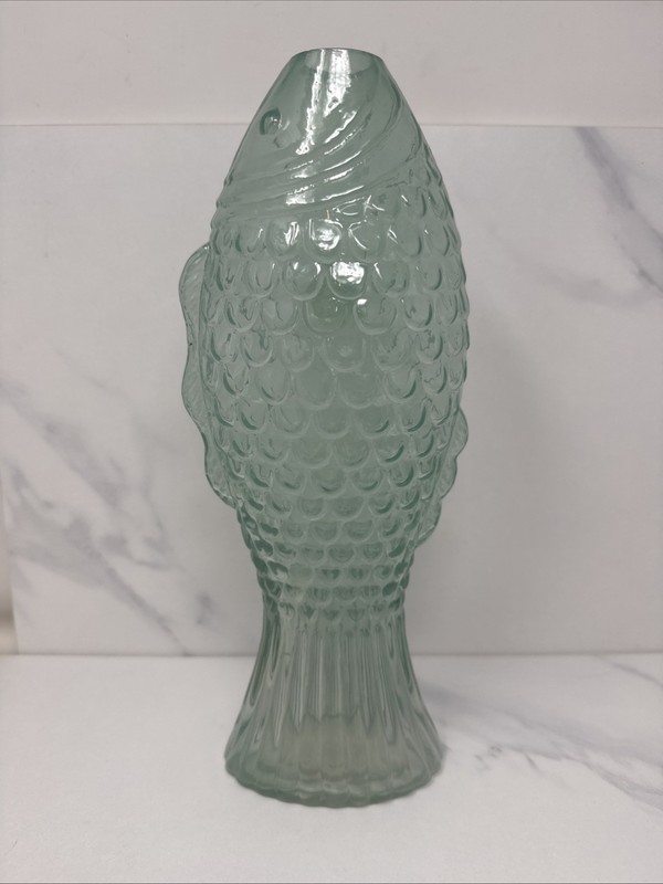 Green/Blue Fish Vase Place & Time Spring & Summer Indoor Vase 11” Recycled Glass