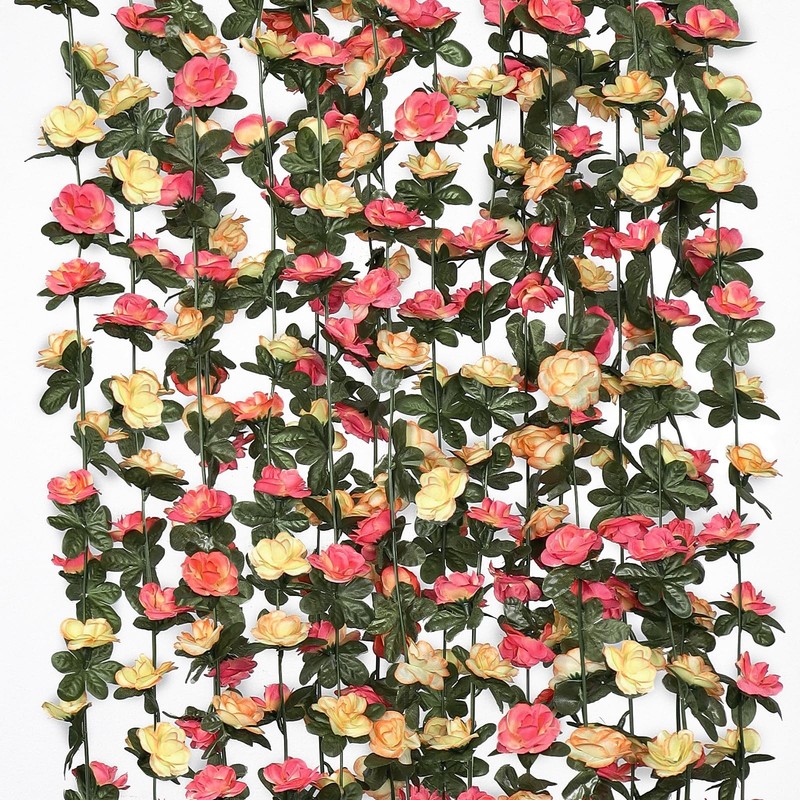 9 Pack 72 FT Artificial Flower Garland, Fake Champagne Roses Vines Silk Flowe…