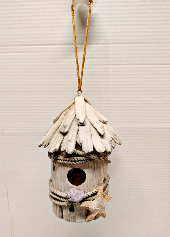 Lenox Beachy Birdhouse Hanging Coastal Decor Nautical Rope Shell Seaside 8″