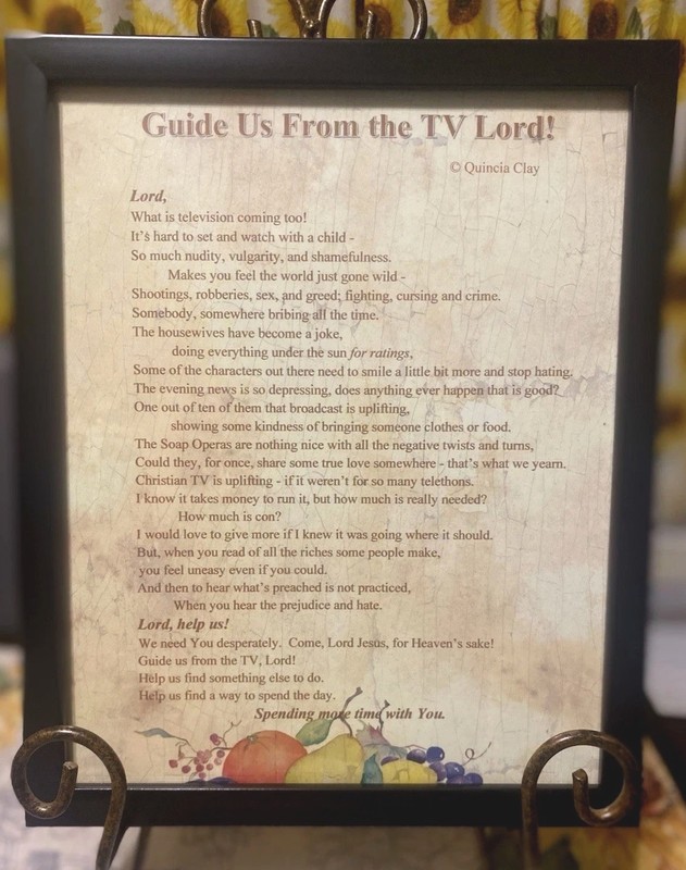 “Guide Us From The TV Lord” fun poetic wall art, Black 8x10 Vertical Frame