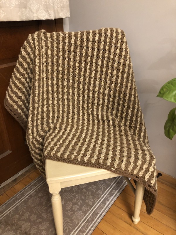 Handmade Crochet Afghan Throw 44×53”, Neutral Brown & Cream