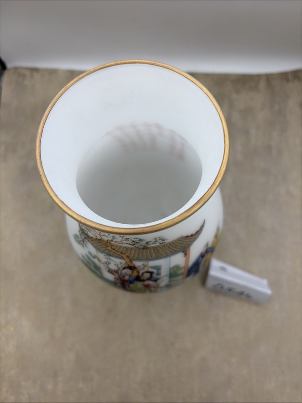 Large Chinese Bristol Chinoiserie Frosted White Satin Goblet Hurricane Footed gallery