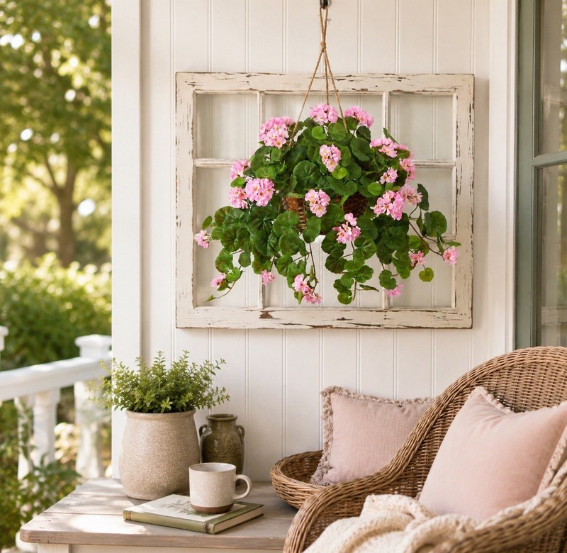 24" Flowering Geranium Artificial Plant Hanging Basket Home Decor. Retail $88 gallery